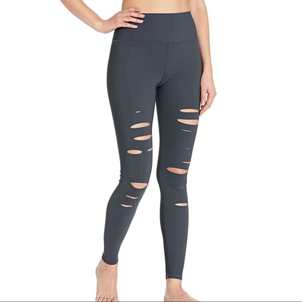 alo yoga High Waist Leggings Warrior Ripped in Anthracite (Grey) Sz S EUC